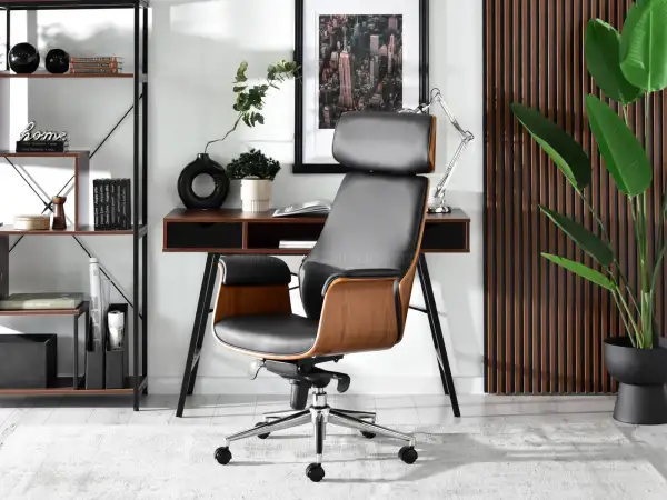 Fotel biurowy z ekoskóry i drewna: Kombinacja stylu i wygody dla perfekcyjnego miejsca pracy